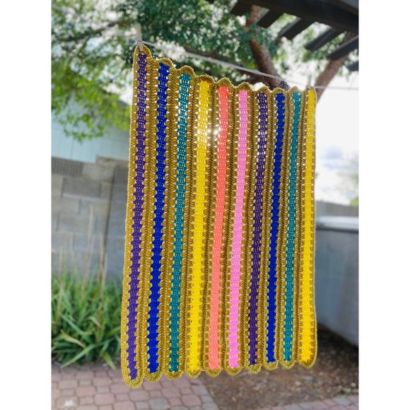 Vintage 1970s rainbow mini knitted Afghan/blanket - Picture 2 of 7